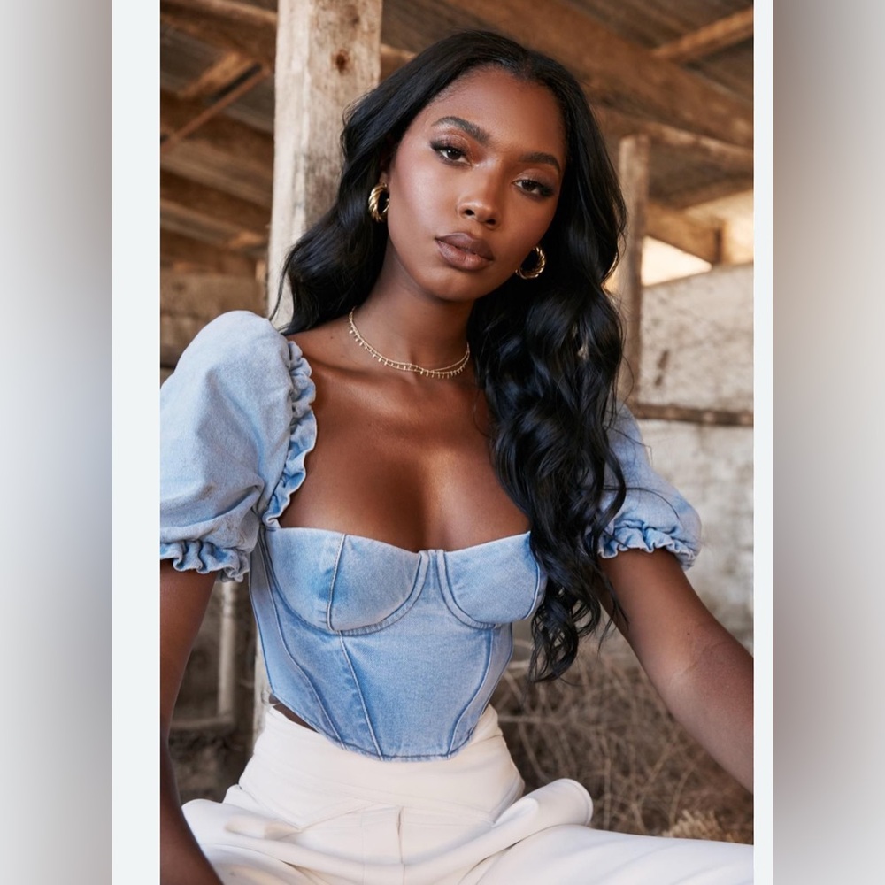 House of CB Light Blue Denim Corset Blouse